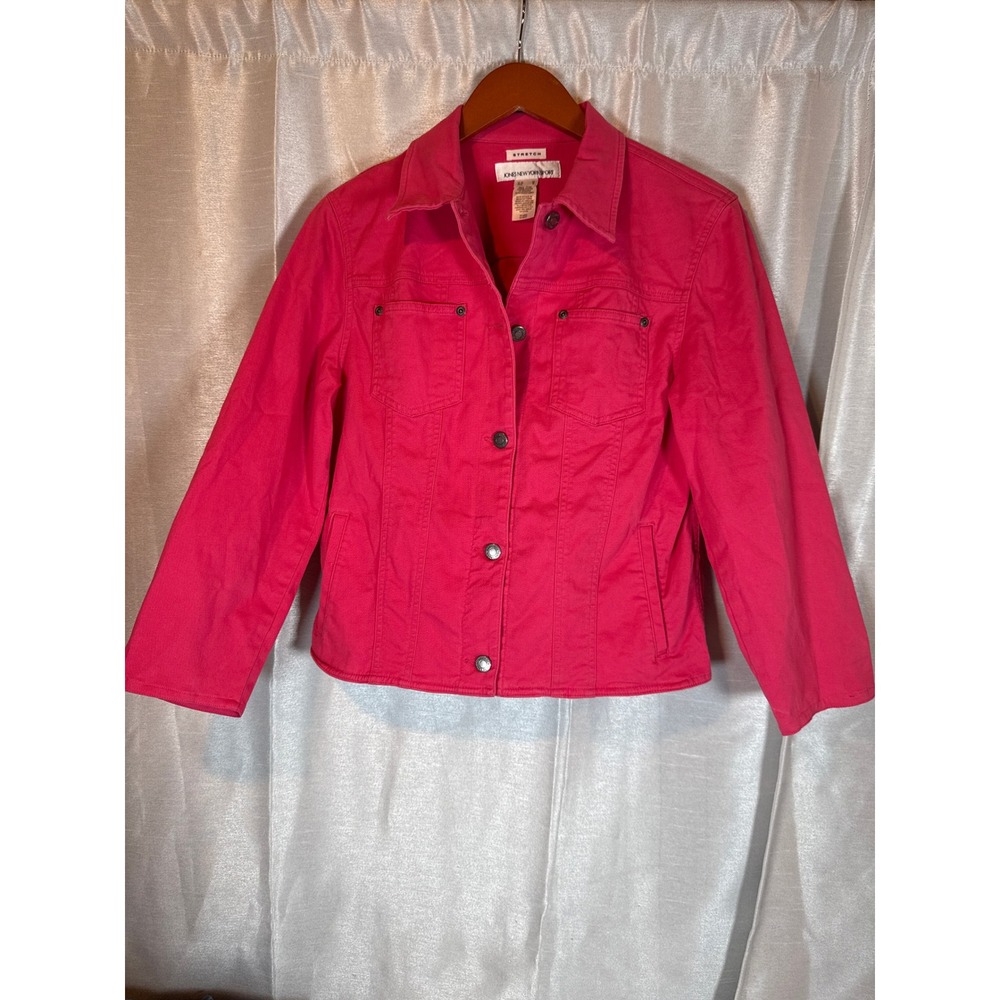 Jones‎ New York Sport Pink Stretch Denim Jacket Womens Medium Button Front